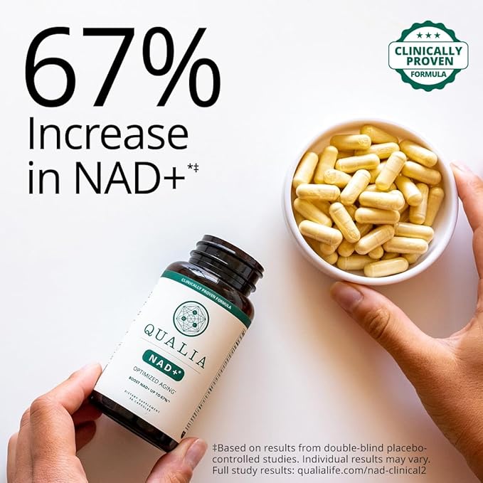 Qualia NAD Supplement — Clinically Proven to Boost NAD+ up to 67%. Optimized Aging Energy Focus. Elite NAD+ Booster Ingredients Nicotinamide Riboside (NIAGEN) Niacin Niacinamide (1 Month Supply)