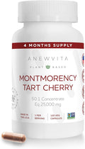 Montmorency Tart Cherry Non GMO Capsules - CherryPure 50:1 Concentrate eq. 25000 mg - Antioxidants &amp Flavonoids Tart Cherry Extract for Gout &amp Muscles - 120 Veggie Capsules - 4 Month Suppl