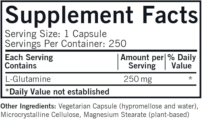 Kirkman L-Glutamine 250 mg - Hypoallergenic | 250 Vegetarian Capsules | Amino Acid | Gluten and Casein Free