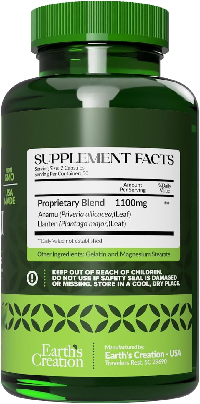 Earth's Creation Anamu 1250mg 100% Organically Grown - 100 Capsules