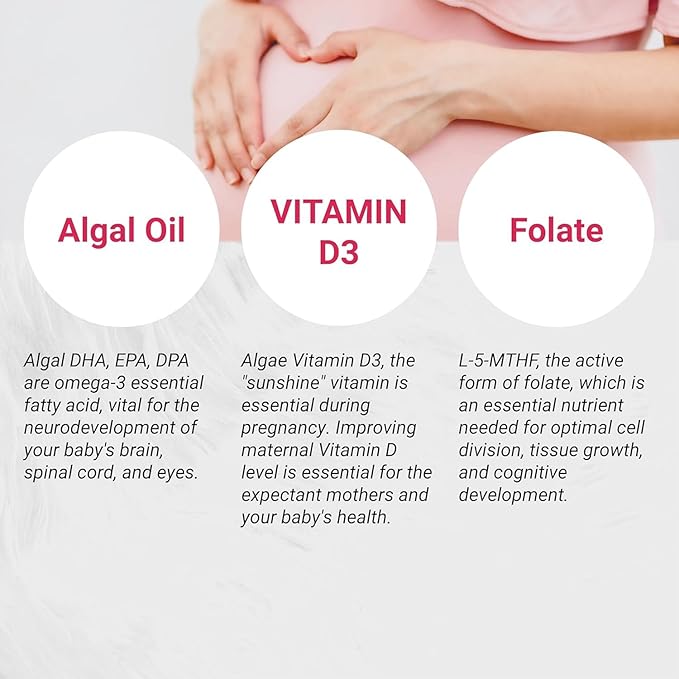 Naturalis Vegan Prenatal with Full Specrum Omega-3 | Algae DHA EPA DPA Vitamin D3 &amp Active Folate L 5-MTHF | Vegan Society Certified Sustainably Sourced Non-GMO &amp Soy Free | 60 Veggie Sof