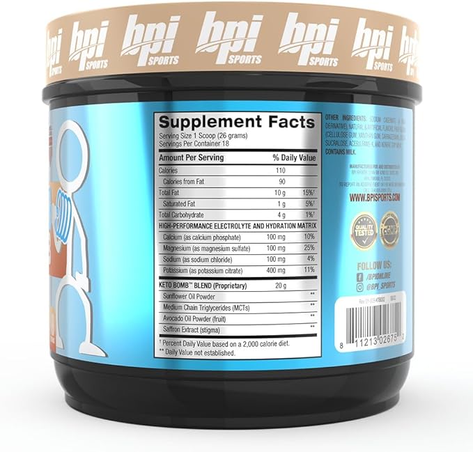 BPI Sports Keto Bomb Coffee Creamer - Supports Energy and Hydration - MCT and Electrolytes - with Calcium - Caramel Macchiato 18 Servings