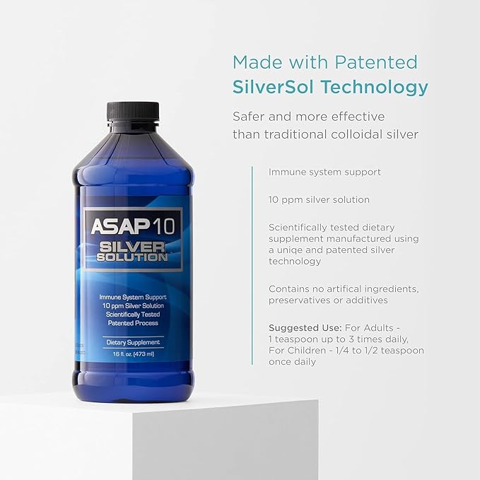 American Biotech Labs - ASAP 10 Silver Solution - Immune System Support 10 ppm Silver Solution Dietary Supplement - 16 fl. oz.