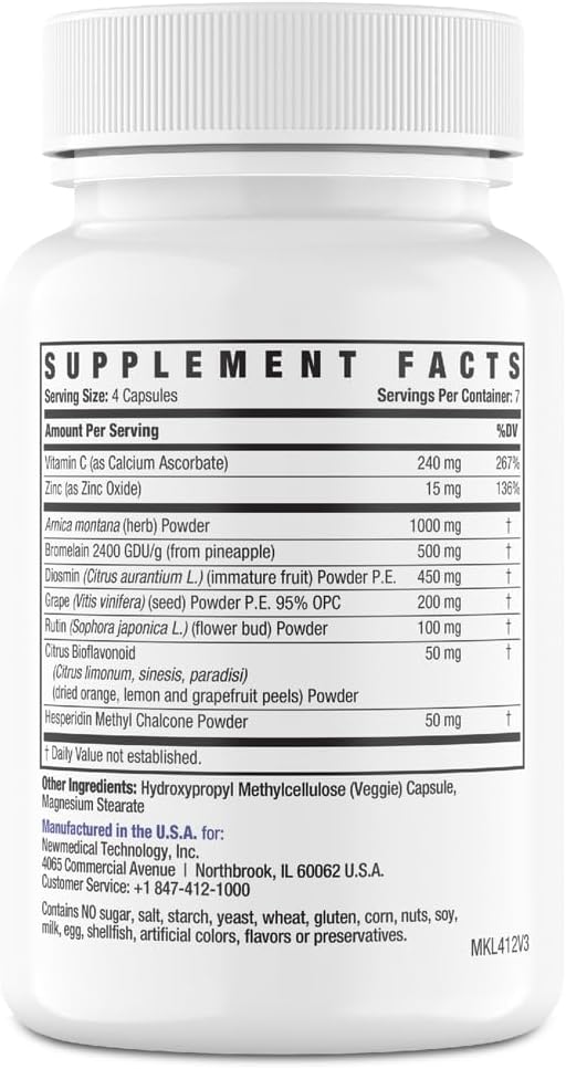 Bromelain 500mg 2400GDU/g Supplement with Zinc and Vitamin C for Swelling Inflammation and Discoloration Easy to Swallow Capsules (7-Day Supply) - Advanced Formula