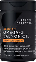 Sports Research® Salmon Oil - Single-Source Wild Alaskan Sockeye | 2500 mg per Serving w/EPA &amp DHA Fatty Acids | MSC Certified - 180 Count Softgels