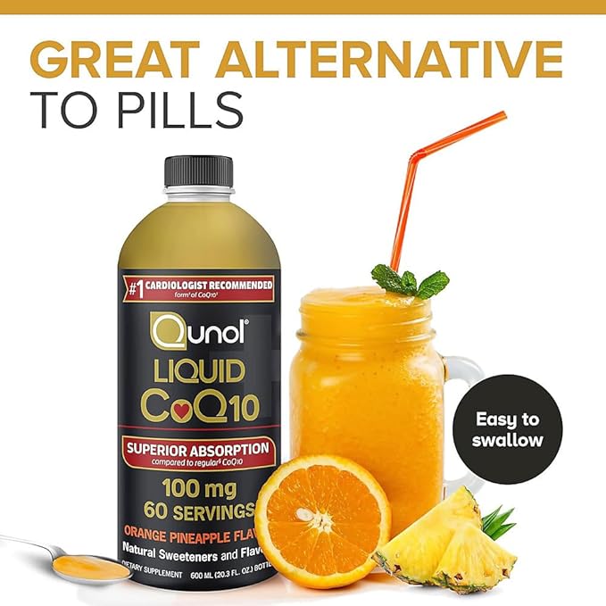 Qunol Liquid CoQ10 100mg Superior Absorption Natural Supplement Form of Coenzyme Q10 Antioxidant for Heart Health Orange Pineapple Flavored 60 Servings 20.3 oz Bottle