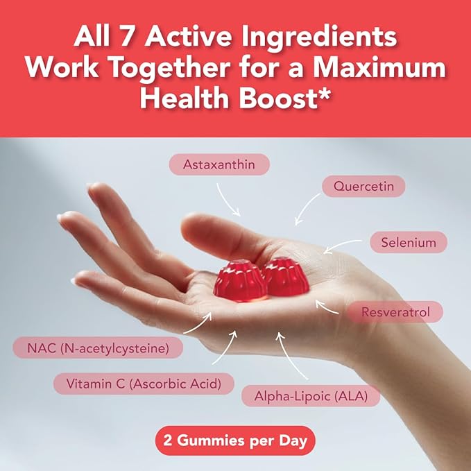 GOJOY NACsentials 7-in-1 NAC Gummies 600mg – Supports Glutathione Liver &amp Antioxidant Wellness – N-Acetyl Cysteine with Vitamin C ALA Quercetin &amp Astaxanthin – Vegan Sugar-Free