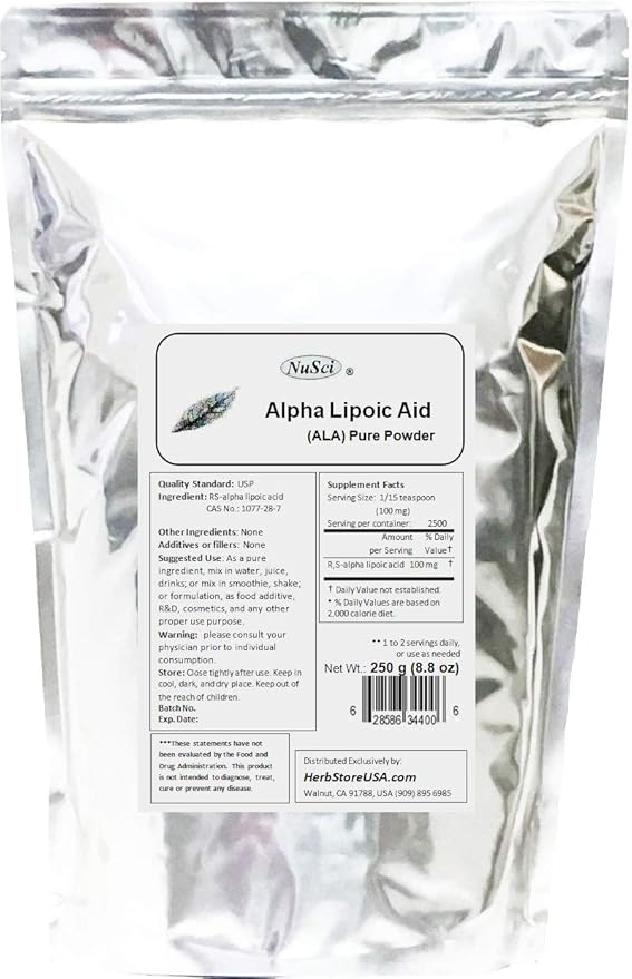 Pure ALA RS- Alpha Lipoic Acid Powder (250 Grams (8.8 oz))