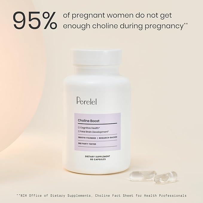 Perelel Women’s Choline Boost Supports Baby’s Cognitive Function Throughout Pregnancy &amp Early Childhood Choline Supplement for Prenatal Postpartum &amp Breastfeeding Gluten Free Non GMO 60
