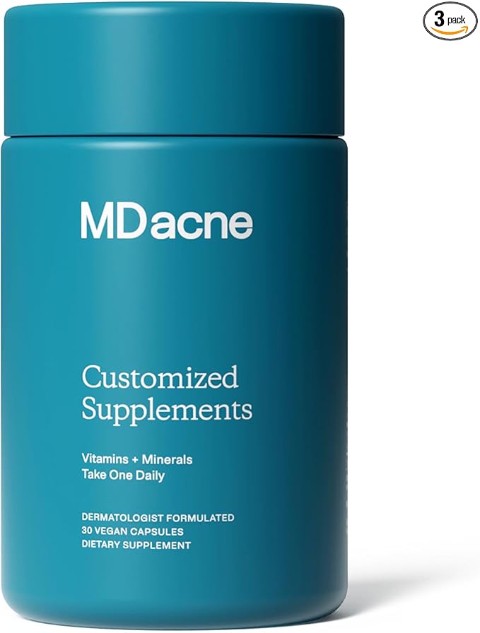 MDacne Vitamins and Minerals Skin Clearing Supplements - 30 Vegan Capsules - Supports Topical Acne Treatment &amp Promotes Clear Calm Skin Redness &amp Pore-Clogging 30 Count (Pack of 1)