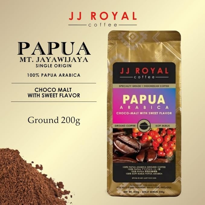 JJ Royal Coffee Papua Arabica 200g Ground Coffee (Pack of 4)