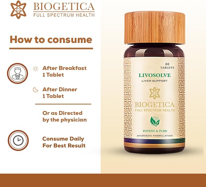 Biogetica Livosolve Herbal Supplement for Liver Care - Total Liver Support Cleanse &amp Detox Protects Cells &amp Enzymes - 100% Vegan Non-GMO - 80 Tablets