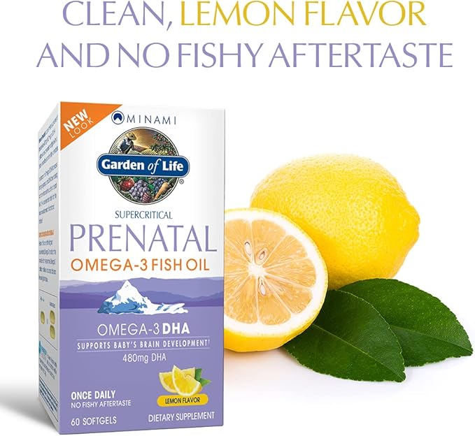 Garden of Life Prenatal DHA Omega 3 Fish Oil Supplement - Minami Natural Prenatal Lemon 60 Softgels