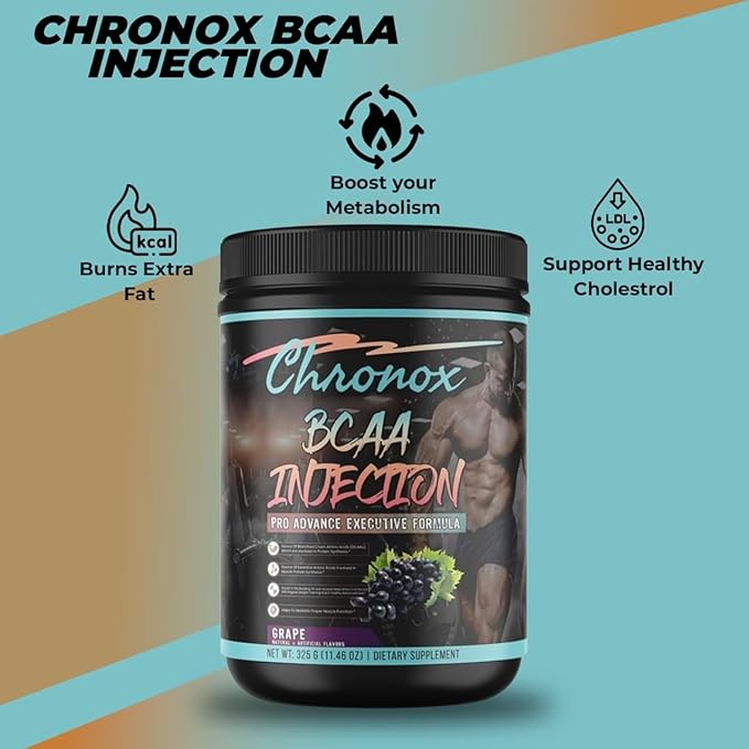 Chronox BCAA Amino Acids Energy Powder-Grape Flavor 11.46 OZ-Sugar-Free Pre &amp Post Workout Supplement for Muscle Recovery Hydration Energy and Fitness Performance