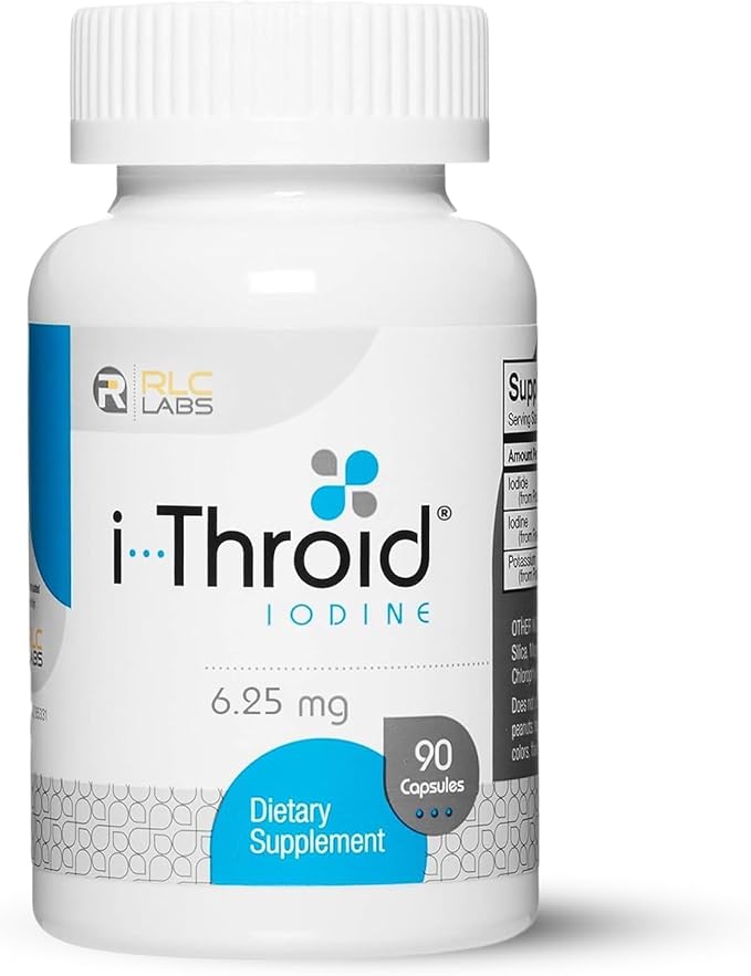 RLC Labs i-Throid 6.25 mg - Thyroid Supplements for Hypothyroidism lodine/Iodide Supplements for Thyroid Support Healthy Metabolism Thyroid Support for Women and Men - 90 Vegetarian Capsules