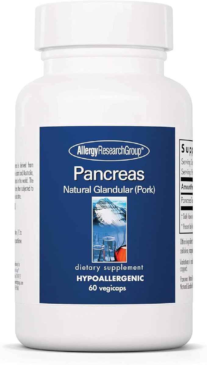 Allergy Research Group ARG Pancreas Natural Glandular - Supports Healthy Pancreas Immune &amp Digestive Activity - 425 mg per Serving - Freeze Dried Tissue from Pork - 60 Servings - 60 Capsules