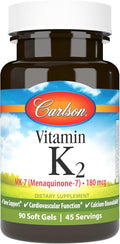 Carlson - Vitamin K2 MK-7 (Menaquinone) 180 mcg Bone Support Calcium Bioavailability K2 Vitamin Vitamin K-2 90 Softgels