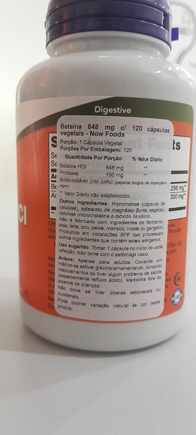 Now Foods Betaine HCl 648 mg with 150 mg of Pepsin 120 Capsules 2 Pack