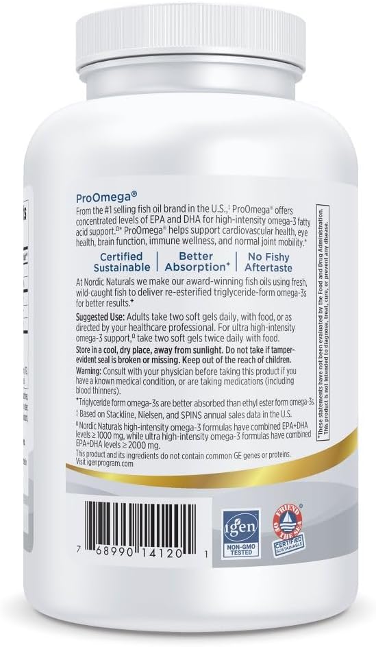 Nordic Naturals ProOmega Lemon Flavor - 180 Soft Gels - 1280 mg Omega-3 - High-Potency Fish Oil with EPA &amp DHA - Promotes Brain Eye Heart &amp Immune Health - Non-GMO - 90 Servings