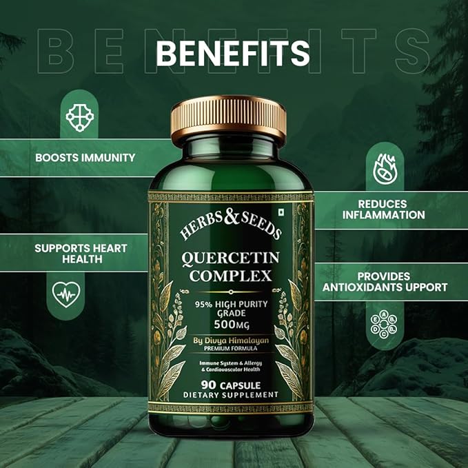 HERBS &amp SEEDS Quercetin Complex 500mg Supplement Natural Vegan Sources with Bioflavonoids &amp Potent Antioxidants for Cellular Health Support &amp Promotes Immunity – 90 Capsules