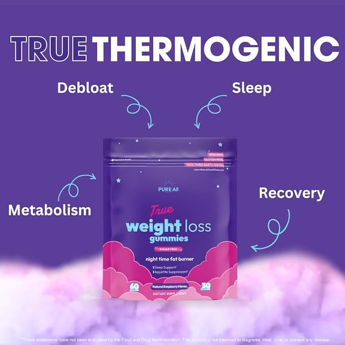 Night Time Fat Burner Gummies Sleep Supplement &amp Weight Loss | Skinny Vitamin | Appetite Suppressant &amp Metabolism Booster | Nighttime Diet Gummies for Women &amp Men