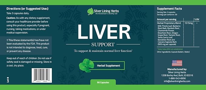 Silver Lining Herbs Liver Support - Herbal Support to Help Maintain Liver Health - Natural Liver Care to Support Immune System and Allergies - 90 Capsules