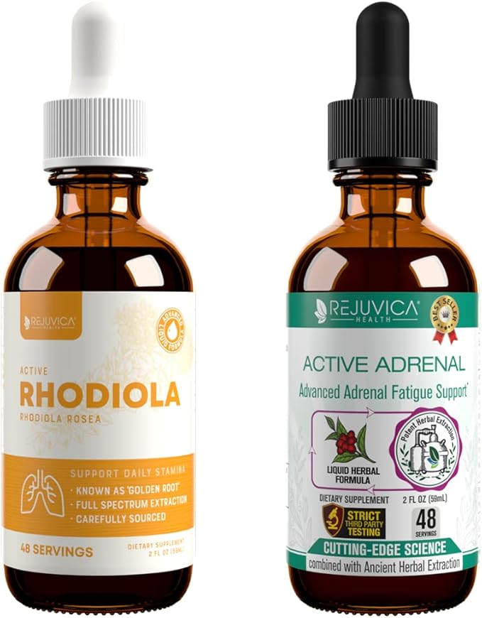 Rejuvica Health Active Rhodiola + Active Adrenal - Support Energy + Stress - Liquid Delivery for Better Absorption - Rhodiola Ashwagandha Holy Basil &amp More!