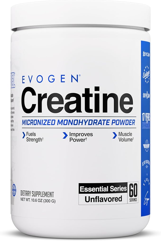 Evogen Creatine Monohydrate Powder - Micronized Creatine for Women &amp Men | Pure Creatine Powder Supplement for Strength Power &amp Recovery | Unflavored | 60 Servings