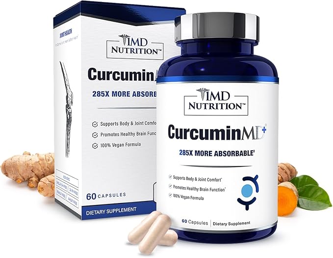 1MD Nutrition CurcuminMD Plus - Turmeric Curcumin with Boswellia Serrata - 285x More Absorbable | Joint Stiffness Muscle Recovery and Mood Support | 60 Capsules