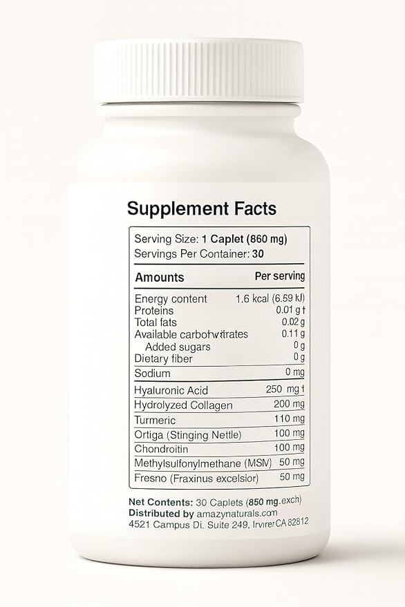 Hyaluronic Acid Collagen Joint Support Supplement with Turmeric Glucosamine Chondroitin &amp MSM – Flexibility &amp Cartilage Support – 850mg – 30 Caplets