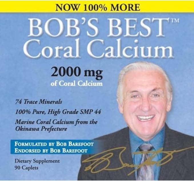 Bob Barefoot’s Bob’s Best Coral Calcium 2000 mg – Original Authentic Coral Calcium Formula – 90 Caplets – Founder Developed Premium Mineral Supplement
