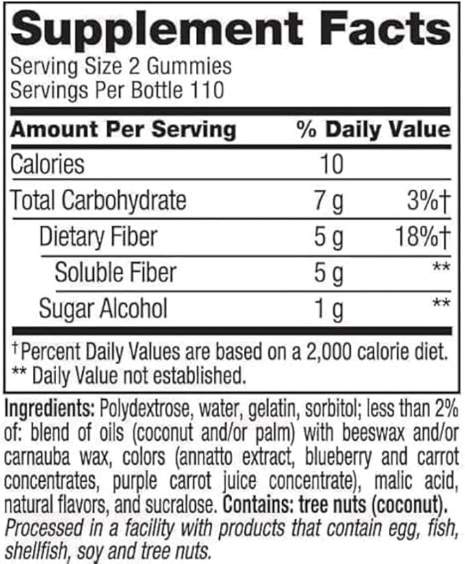 Vita Fiber Well Gummies Sugar Free Peach Raspberry &amp BlackBerry Flavors 220 Count (2 Pack)