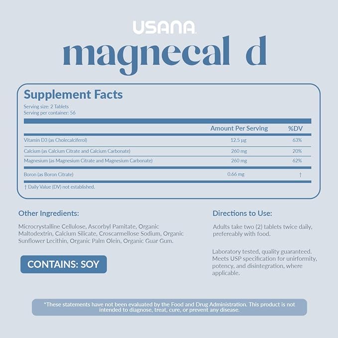 USANA MagneCal D - Balanced Ratio of Magnesium and Calcium Fortified with Vitamin D - 112 Tablets - 28 Day Supply