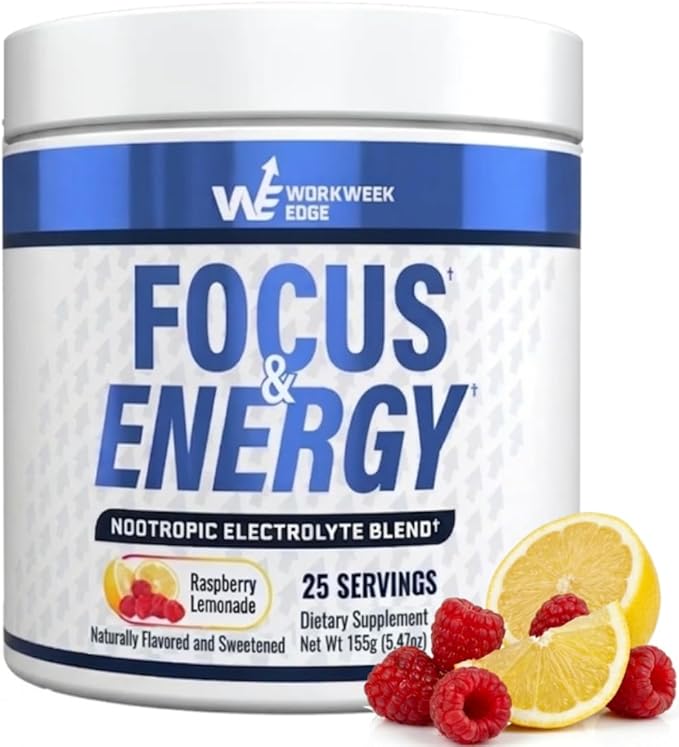 Focus &amp Energy Drink Mix Powder – Zero Sugar 100mg Caffeine + L-Theanine + L-Tyrosine Calm Nootropic Supplement for Steady Focus &amp Clean Energy – (25 Servings)