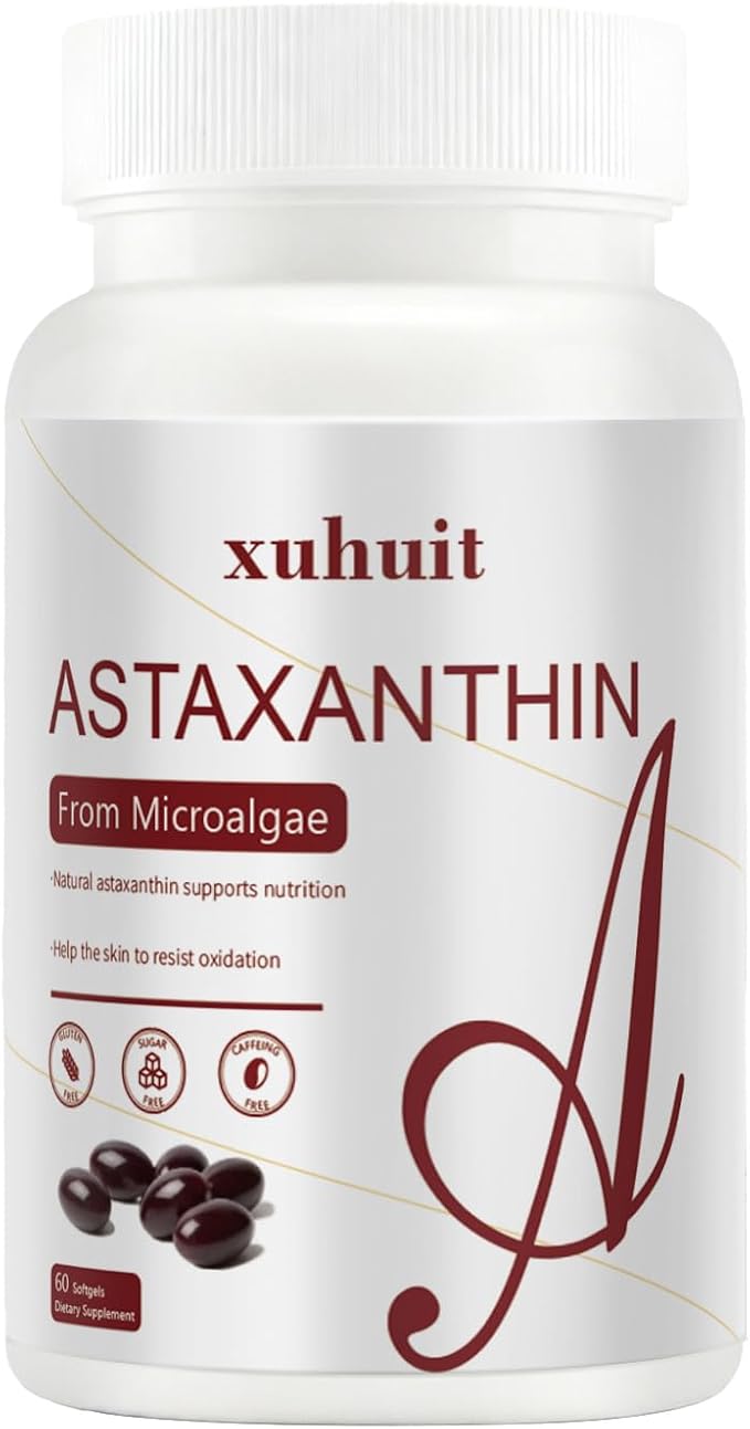Astaxanthin 12mg 60 Softgels Natural Antioxidant Supplement from Microalgae Non-GMO Soy Free Supports Skin Health Easy to Swallow Softgels 2 Month Supply (1)