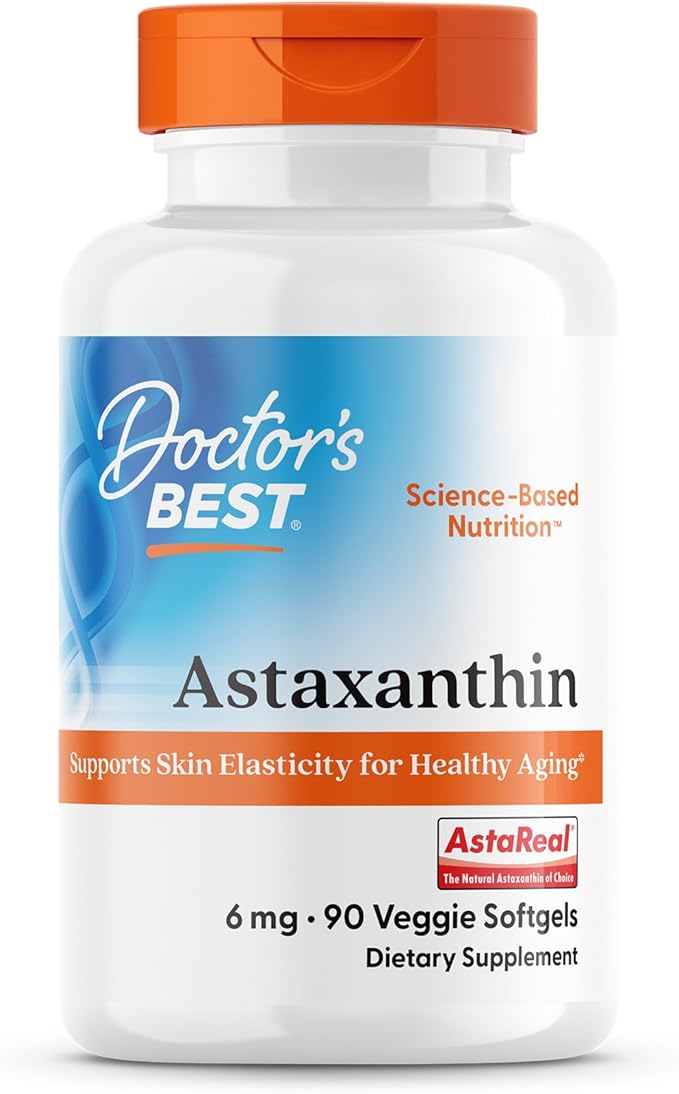 Doctor's Best Astaxanthin Vegan Supplement 6 mg - Skin Elasticity &amp Antioxidant Support for Men &amp Women Extract from Haematococcus Pluvialis Microalgae Non GMO Gluten Free - 90 Veggie Softg