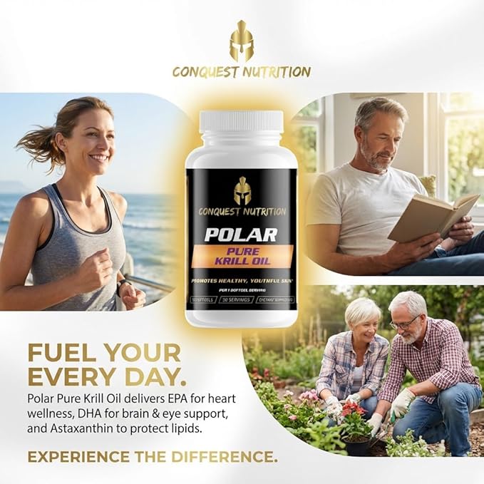Polar Pure Krill Oil. Phospholipid-Bound Omega-3 DHA EPA Astaxanthin. Support for Heart Brain Eyes &amp Comfortable Movement. Health &amp Wellness Support. 30 Softgels