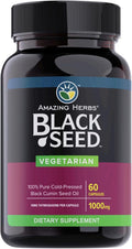 Amazing Herbs Black Seed Oil Capsules - Black Seed Oil Pills Black Cumin Seed Oil Capsules Cold Pressed Nigella Sativa Supplement Blackseed Oil Non GMO 100% Pure - 60 Vegetarian Capsules 1000 mg