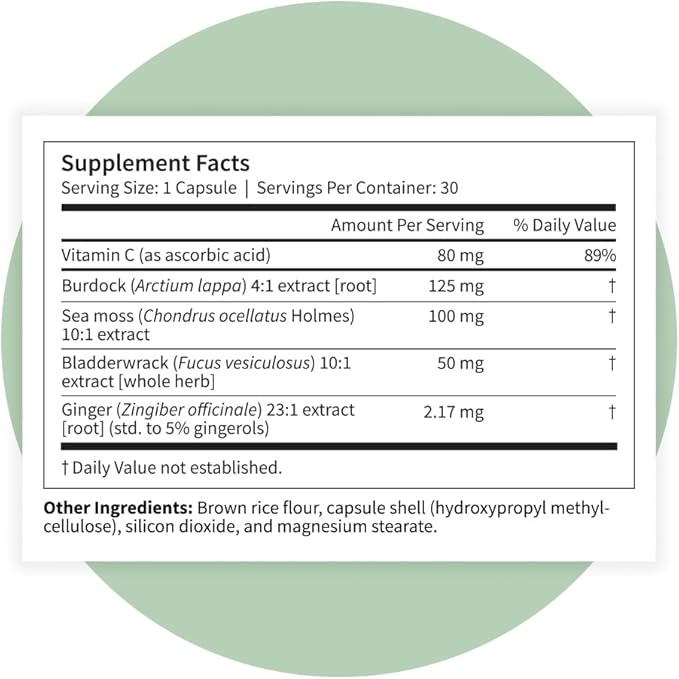 Pattern Wellness Sea Moss Complex – Sea Moss Burdock Root Bladderwrack Vitamin C &amp Ginger – Supports Immune &amp Digestive Health – Vegan Non-GMO – 30 Capsules