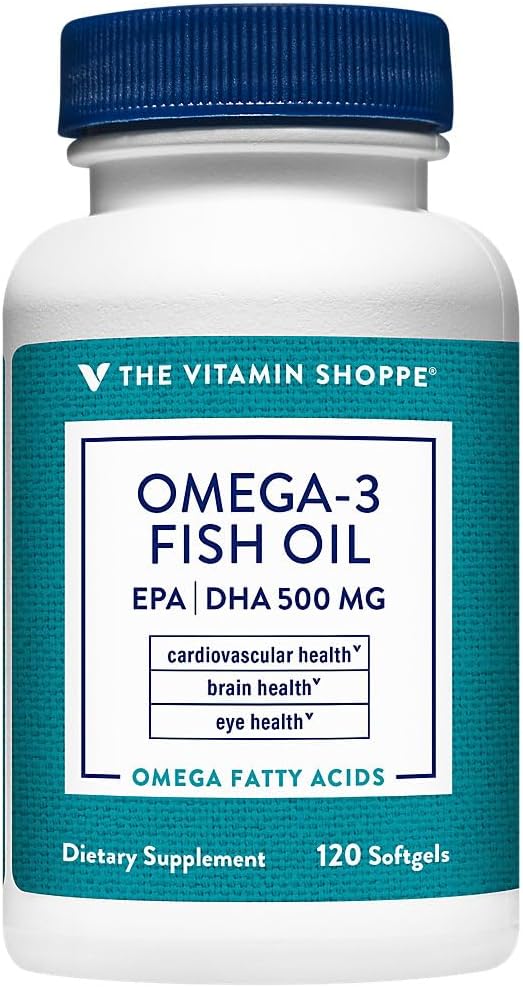 The Vitamin Shoppe Omega 3 Fish Oil 1000MG EPA DHA - Heart Health Brain Function &amp Joint Support Molecularly Distilled (120 Softgels)