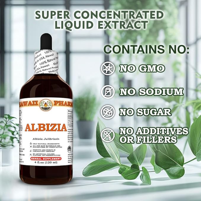 Hawaii Pharm Albizia Extract Tincture for Mood Balance Promotes Calm Supports Emotional Well-Being Eases Sleep Troubles Encourages Relaxation - 4 fl.oz