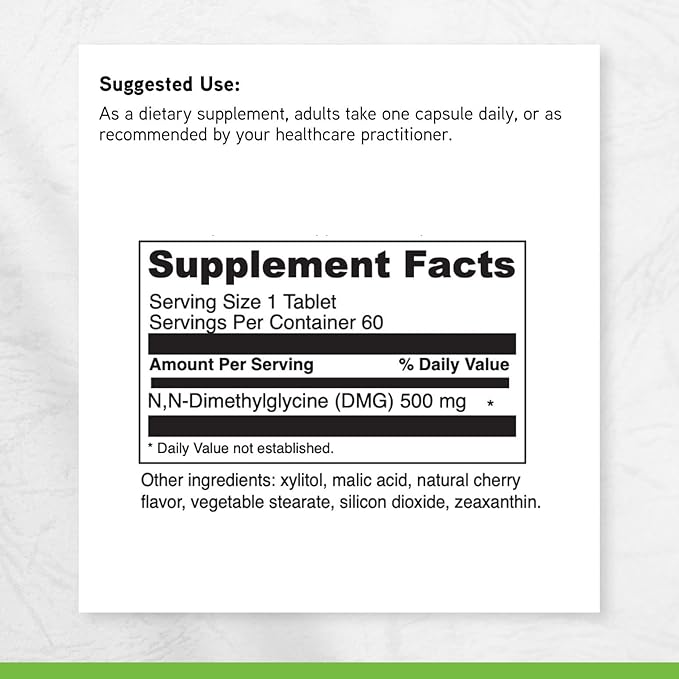 DAVINCI Labs Gluconic DMG 500 mg - Dietary Supplement to Support Endurance and Immune System Function* - with 500 mg NN-Dimethylglycine per Tablet - Vegetarian - Gluten-Free - 60 Chewable Tablets