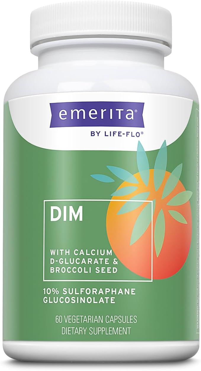 Emerita by Life-flo DIM Supplement Balancing Support for Women with 100mg DIM Plus Calcium D-Glucarate and Broccoli Seed Extract 60-Day Guarantee Not Tested on Animals 30 Servings 60 VegCaps