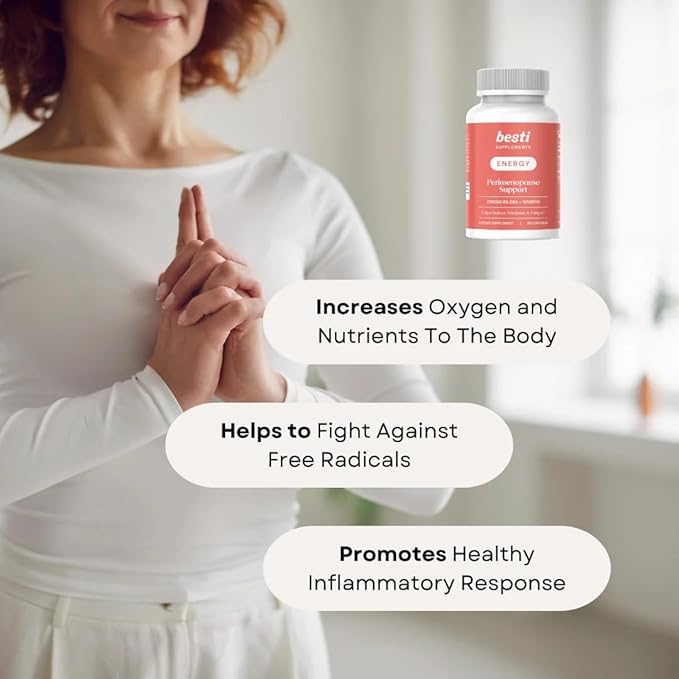 Besti Supplements Energy – Perimenopause Support with B-Vitamins &amp Cordyceps 60 Capsules | Boosts Daily Energy Focus &amp Stamina