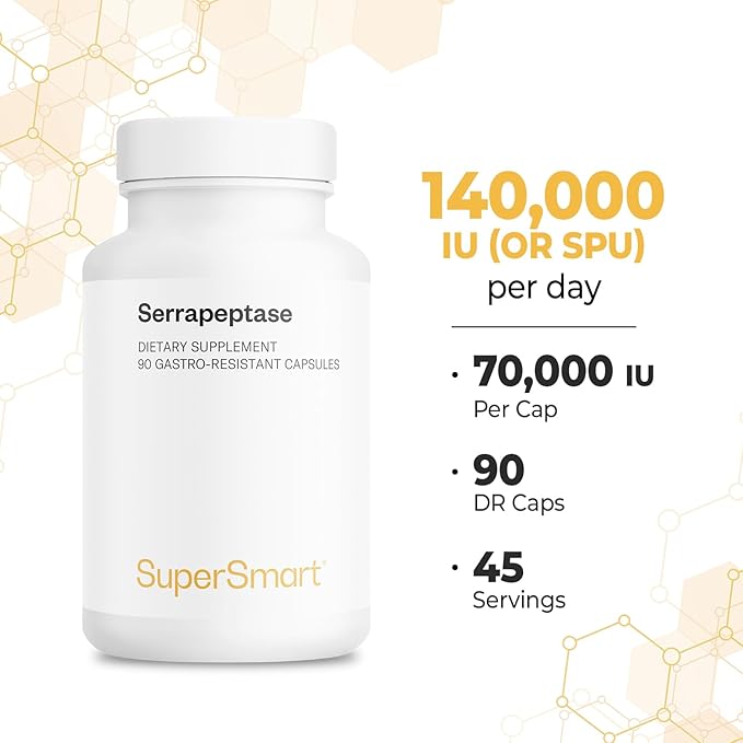 Supersmart - Serrapeptase 120000IU per Day (High Potency) - Bioactive Proteolytic Enzyme - Serratia Peptidase Supplement | Non-GMO &amp Gluten Free - 90 DR Capsules