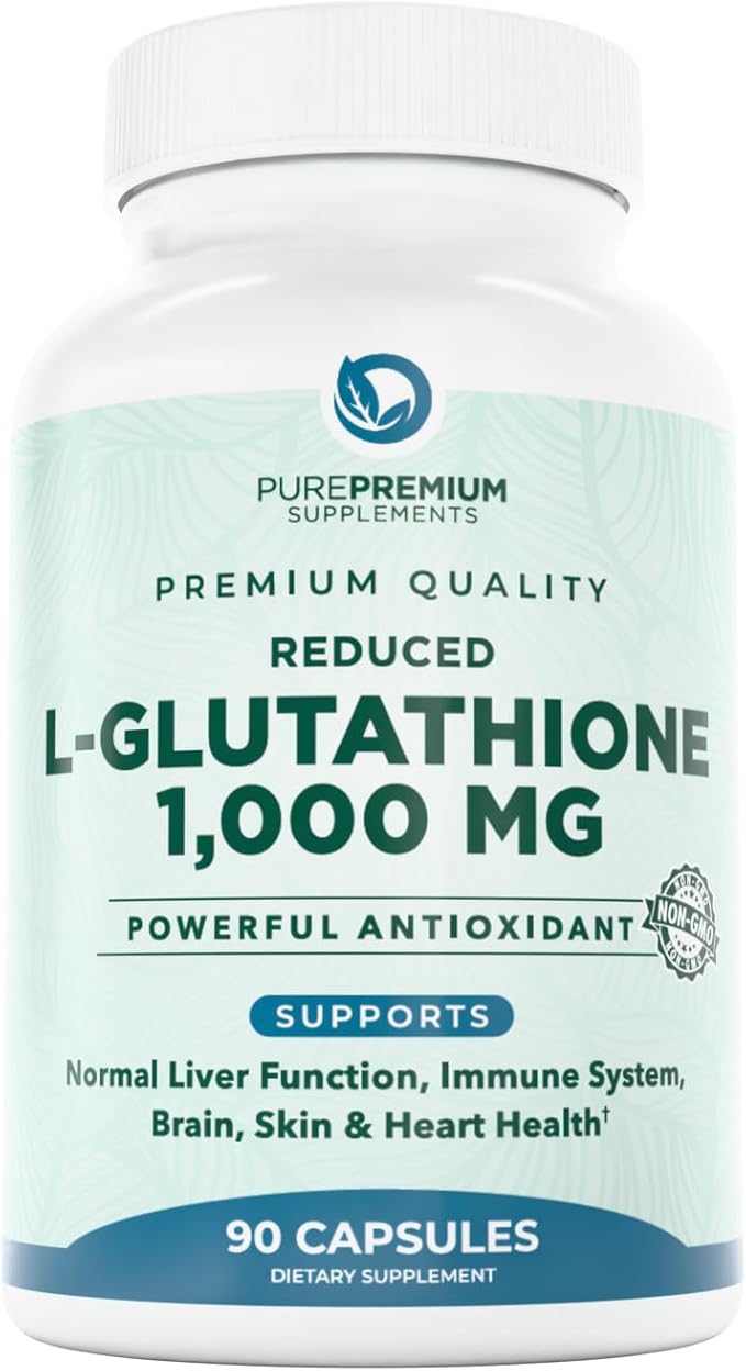 PurePremium Reduced Glutathione 1000mg per Serving – 98% Purity – L-Glutathione Supplement 500mg per Capsule – Antioxidant Supplement for Liver Detox Skin Brain &amp Immune Support – 45-Day Supply