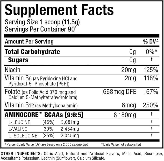 ALLMAX AMINOCORE BCAA Powder for Workout Muscle Recovery &amp Increased Endurance - Sugar Free No Fillers 8.18 Grams Bcaas Amino Acids B Vitamins for Women and Men- 90 Servings | Watermelon 1035g