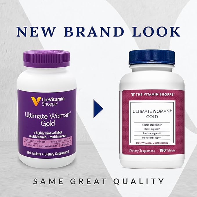 The Vitamin Shoppe Ultimate Woman’s Gold Multivitamin with Iron B Vitamins &amp Vitamin D3 Women’s Daily Multivitamin for Energy Production Bone &amp Immune Health Support Gluten Free 180 Table