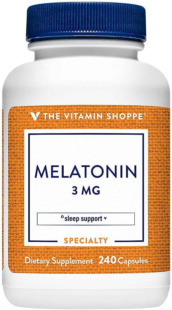 The Vitamin Shoppe Melatonin 3 MG - Sleep Support Restful Sleep &amp Healthy Sleep Cycle Natural Sleep Aid (240 Capsules)