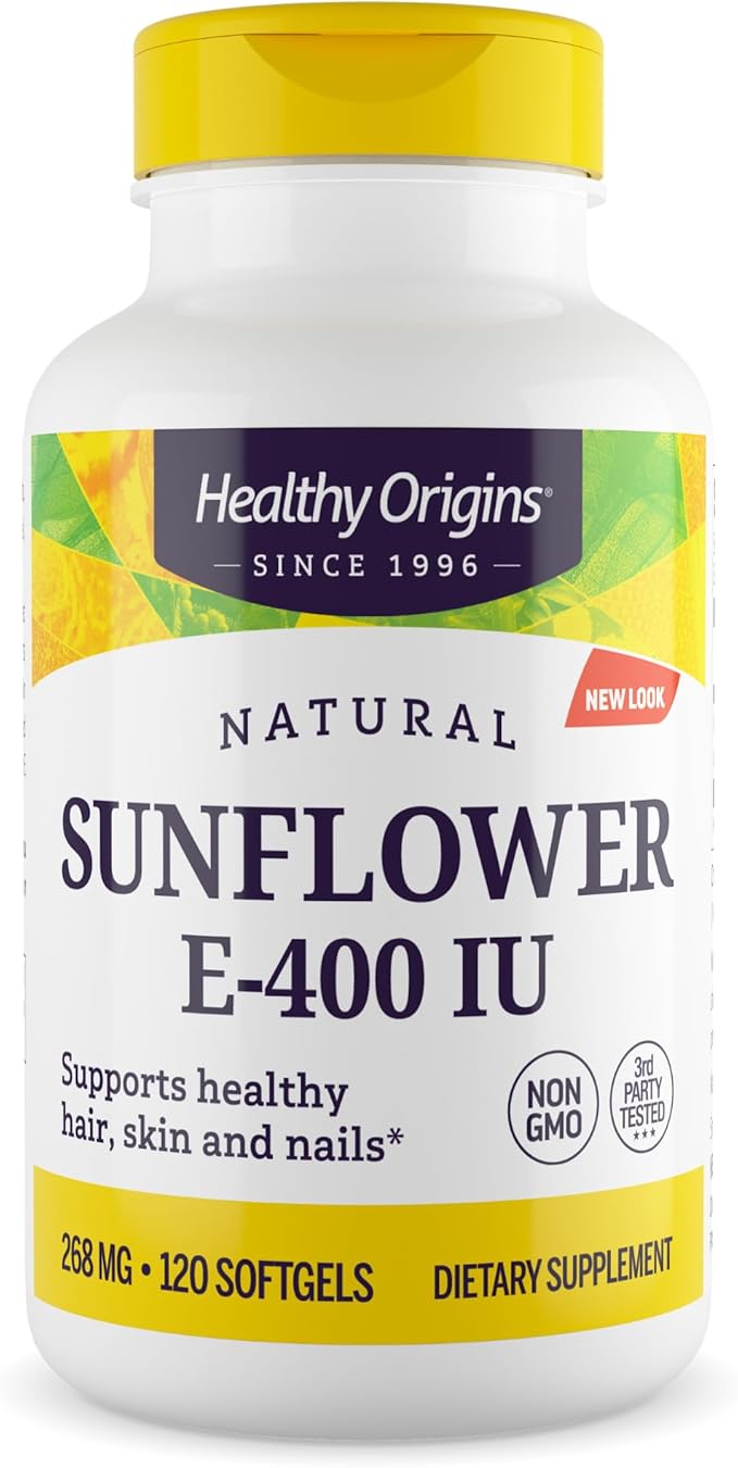 Healthy Origins Sunflower Vitamin E-400 IU (Non-GMO Gluten Free Soy Free Hair Support Nail Support Skin Support Cardiovascular Support) 120 Softgels